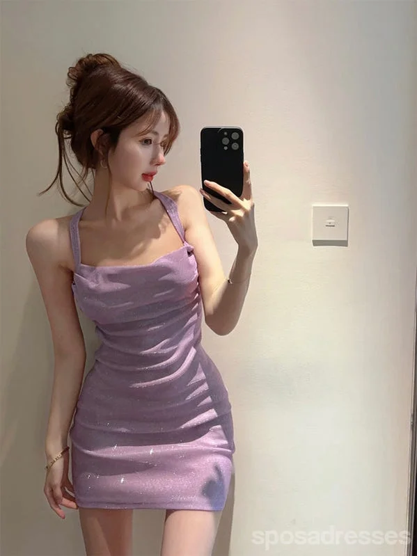 Champagne evening dress-Sexy Purple Sheath Backless Short Homecoming Dresses,Short Prom Dresses,CM953