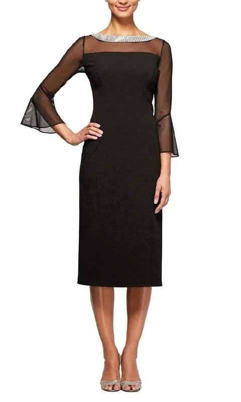 Cocktail dress with cap sleeves-Alex Evenings - 260146 Embellished Bateau Fitted Dress