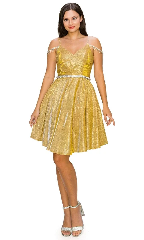 Strapless cocktail dress-Cinderella Couture 8014J - Glittered Cold Shoulder Cocktail Dress