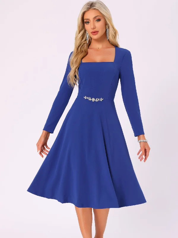 Cocktail dress with retro style-Square Neck Long Sleeve A-Line Cocktail Formal Dress