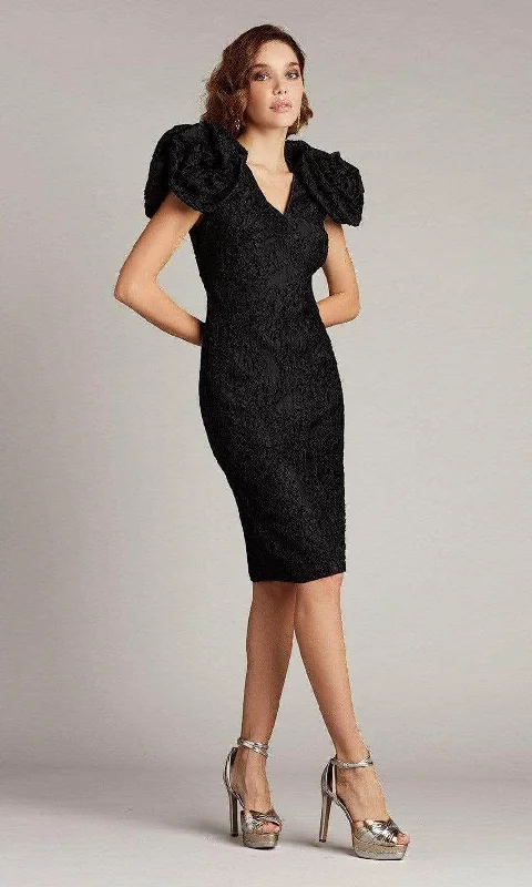 Cocktail dress with cap sleeves-Tadashi Shoji - Rosette Sleeve Cocktail Dress BSW21039M - 1 pc Black In Size 6 Available