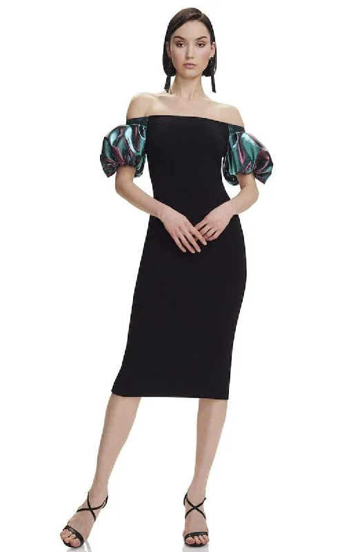 Cocktail dress with asymmetrical hem-Theia - 883857 Puffed Off-Shoulder Cocktail Dress