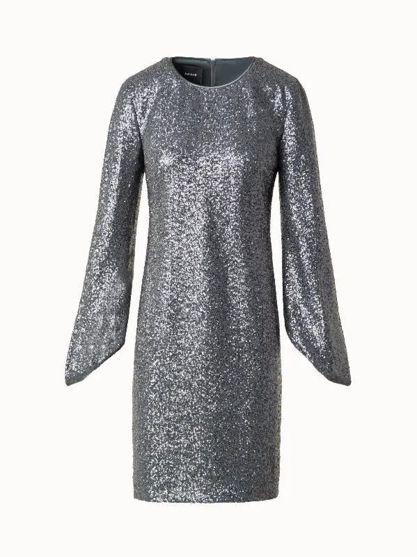 Cocktail dress with side slit-Sequin Cocktail Dress with Long Volume Sleeves